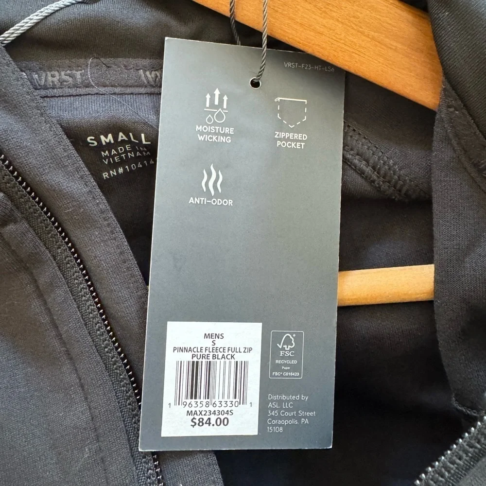 NWT! Men’s VRST Pinnacle fleece black full zip moisture wicking hoodie jacket S - Picture 5 of 5